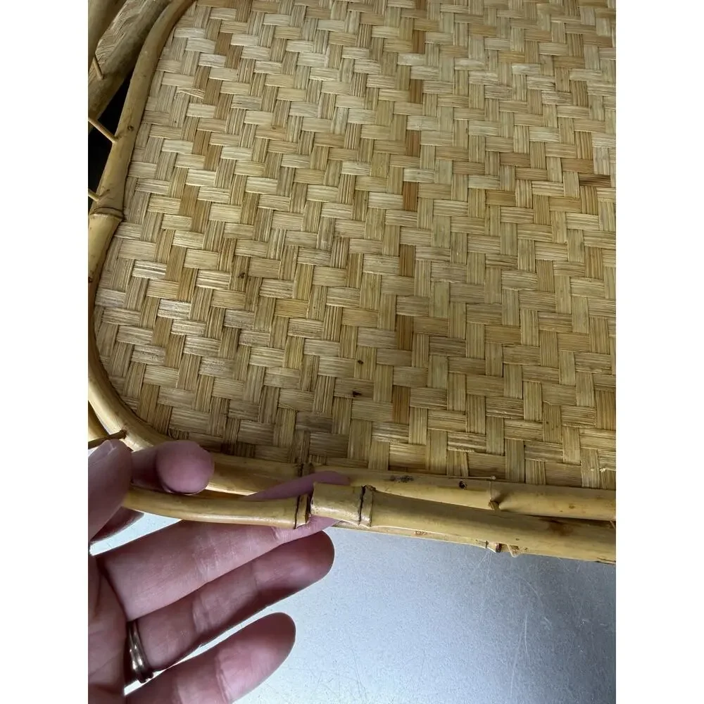 Vintage Rattan Bamboo Trays Lot of 6 Wicker Tiki Lap TV Serving MCM Retro